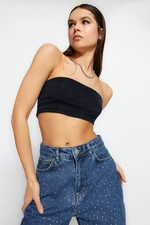 Trendyol Navy Blue Crop Knitted Shimmer Bustier