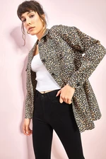 Bianco Lucci Women's Leopard Pattern Shirt with Two Pockets 4615