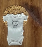 Kojenecké body, kr. rukáv Mamatti, zap. u krku, Puntík - bílé s potiskem, vel. 80 (9-12m)