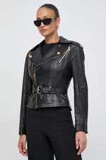 Kožená bunda Elisabetta Franchi dámska, čierna farba, prechodná, GD36Z41E2