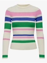 Cream women's striped sweater ONLY Sandri - Women