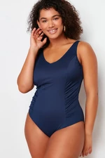 Trendyol Curve Navy Deep V Knitted Lifting Effect Swimsuit
