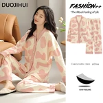 DUOJIHUI Sweet Spell Color Casual Home Pajamas for Women New V-neck Cardigan Basic Pant Simple with Chest Pad Female Pajamas Set