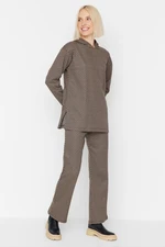 Trendyol Brown Hooded Knitwear-Look Sweatshirt-Pants, Knitted Suit