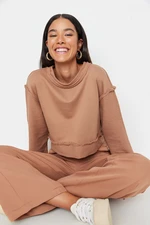 Trendyol Light Brown Loose Crop Thick Knitted Sweatshirt