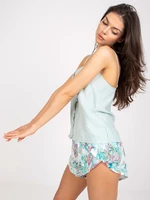 Turquoise two-piece pajamas with shorts