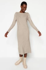 Trendyol Mink Maxi pletené šaty Premium příze/speciální příze