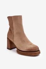 Suede women's high-heeled ankle boots Beige Lemar Remilda