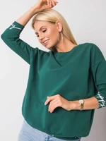 Dark green sweatshirt with inscriptions on cuffs