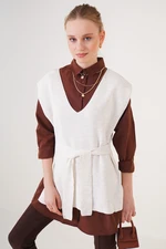 Bigdart 15760 Belted Knitwear Sweater - White