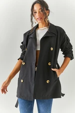 Olalook Women's Black Belted Short Trench Coat Unlined,