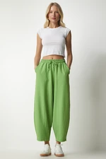 Happiness İstanbul Women's Peanut Green Linen Viscose Baggy Pants with Pocket Happiness İstanbul Women's Peanut Green Linen Viscose Baggy Pants with Pocket