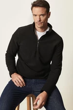 AC&Co / Altınyıldız Classics Men's Black Anti-pilling Non-Pilling Standard Fit Stand-Up Collar Cold-Proof Fleece Sweatshirt