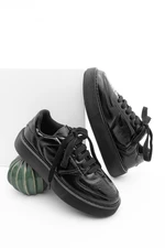 Marjin Women's Sneakers High-Sole Lace-Up Sneakers Azin Black Patent Leather.