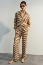 Trendyol Mink Wide Leg Satin Patterned Woven Trousers