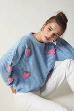Happiness İstanbul Women's Sky Blue Strawberry Textured Knitwear Sweater