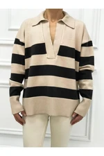 Dilvin 10325 Polo Neck Striped Sweater