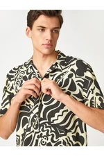 Koton Summer Shirt with Short Sleeves, Turndown Collar Abstract Print Detailed.