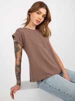 Bavlněné dámské basic tričko Revolution hnědé