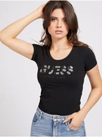 Černé dámské tričko s flitry Guess - Dámské
