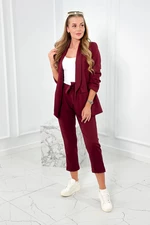 Elegant jacket set with trousers with burgundy tie at the front