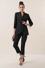 By Saygı Collar And Ends Of The Sleeves With Stone Chain Detail Lined Jacket, Pocket Trousers 2 Pack.