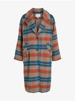 Women's brown-blue checkered coat VILA Vimonta - Women's