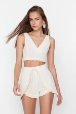 Trendyol Beige Weave Blouse With Tassels and Shorts Set