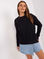 Black sweater with cables and long sleeves