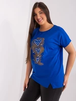 Cobalt blue blouse plus sizes with short sleeves