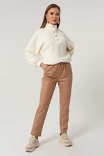 Lafaba Women's Beige Elastic Leather Pants