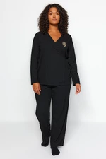 Trendyol Curve Black Plain Single Jersey Homewear Plus Size Pajamas Set