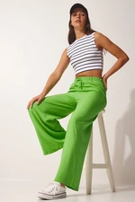 Happiness İstanbul Women's Light Green Cotton Viscose Palazzo Pants