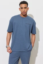 AC&Co / Altınyıldız Classics Men's Indigo Melange Oversized Loose Fit, Crew Neck Cotton Printed T-Shirt.