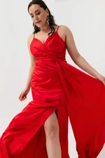 Lafaba Women's Red Plus Size Long Satin Evening Dress & Prom Dress