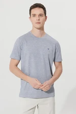 AC&Co / Altınyıldız Classics Men's Navy Blue-White Easily Ironable Slim Fit Slim Fit Slim Fit Crew Neck Jacquard Short Sleeved T-Shirt.
