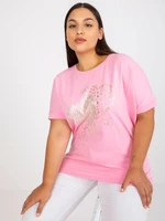 Růžové bavlněné tričko větší velikosti volného střihu