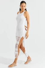 Cool & Sexy Women's White Skirt, Tasseled Maxi Sweater Dress