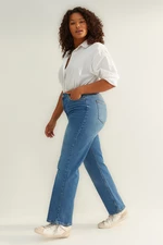 Trendyol Curve Dark Blue High Waist Straight Jeans