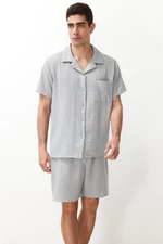 Trendyol Gray Men's Regular Fit Shirt Collar Pajama Set with Woven Shorts