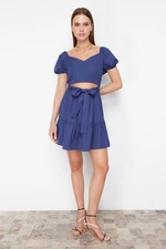 Trendyol Navy Blue Skater/Waist Opening Window/Cut Out Detailed Checkered Super Mini Woven Dress