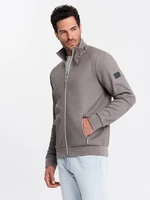 Ombre Men's jacket with high collar and fleece lining - ash