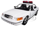 2001 Ford Crown Victoria Police Car Plain White with Flashing Light Bar Front and Rear Lights and Sounds 1/18 Diecast Model Car by Motormax