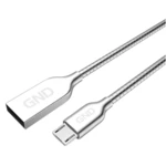 Kábel GND USB / micro USB, 1m, opletený, ocelový (MICUSB100MM23) strieborný prepojovací micro USB kábel • popdpora rýchleho nabíjania • 1× USB 2.0 • d