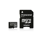 Pamäťová karta Transcend MicroSDHC 8GB Class10 + adapter (TS8GUSDHC10) pamäťová karta • kapacita: 8 GB • rýchlosť čítania: 20 MB/s. • rýchlosť zápisu: