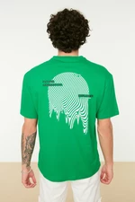 Trendyol Green Men's Relaxed/Comfortable fit, Short Sleeved, Printed Back 100% Cotton T-Shirt