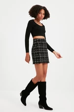 Trendyol Black Plaid Tweed Fabric Mini Woven Skirt