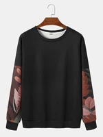 Mens Floral Plants Printed Long Sleeve Round Neck Sweatshirts