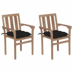 Garden Chairs 2 pcs with Black Cushions Solid Teak Wood