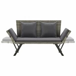 Garden Bench with Cushions 69.3" Gray Poly Rattan